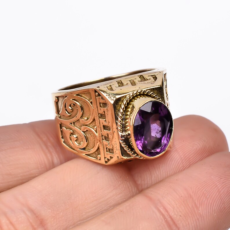 Amethyst Gemstone Designer Handmade Signet Ring