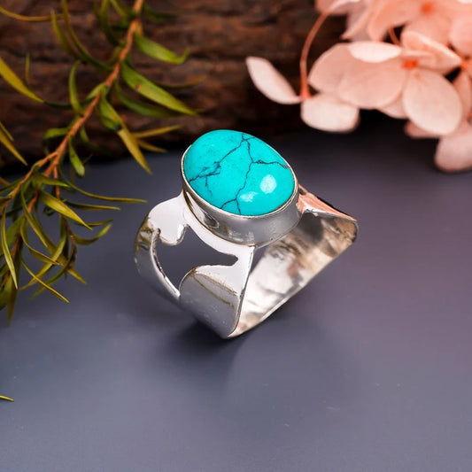 Turquoise Gemstone Promise Handcrafted Signet Ring