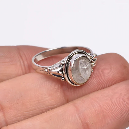 Rainbow Moonstone Gemstone Engagement Handmade Birthstone Ring