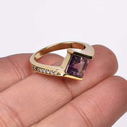 Exquisite Amethyst And Cubic Zirconia Engagement Ring