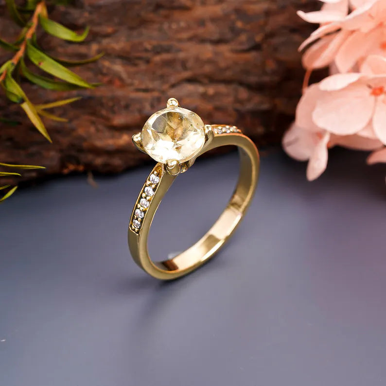 Natural Citrine Gemstone Handmade Promise Engagement Ring