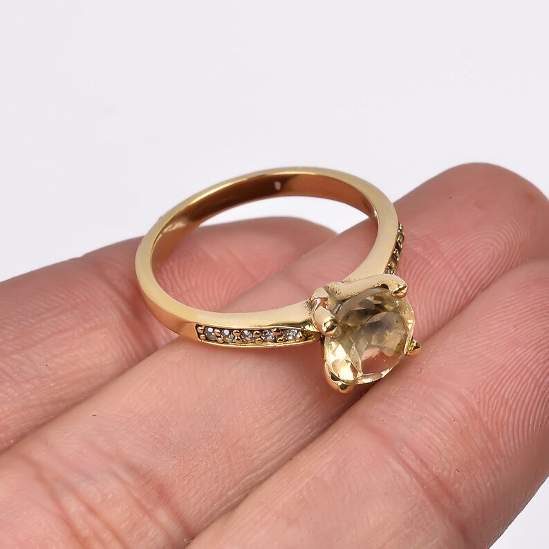 Natural Citrine Gemstone Handmade Promise Engagement Ring