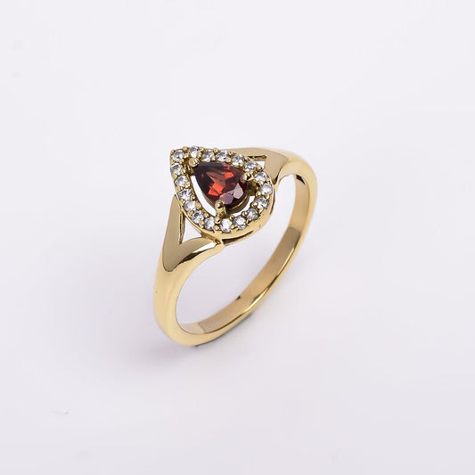 Natural Garnet And Cubic Zirconia Engagement Gemstone Ring