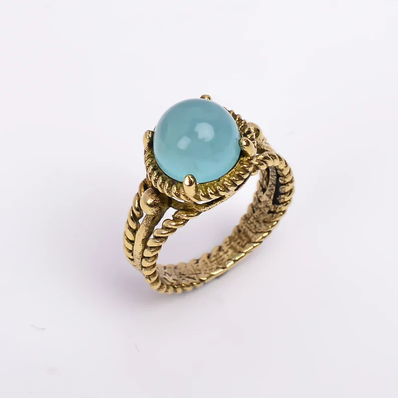 Aqua Chalcedony Gemstone Handmade Minimalist Statement Ring