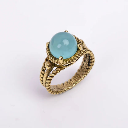 Aqua Chalcedony Gemstone Handmade Minimalist Statement Ring