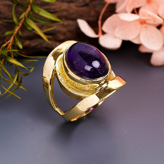 Statement Amethyst Gemstone Handmade Signet Ring