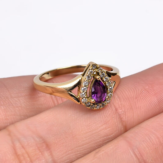 Stunning Amethyst And Cubic Zirconia Gemstone Engagement Ring