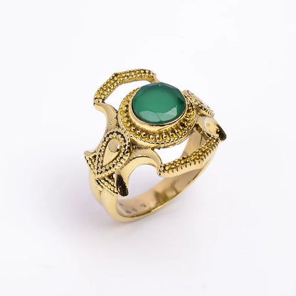 Green Onyx Antique Band Gemstone Statement Ring