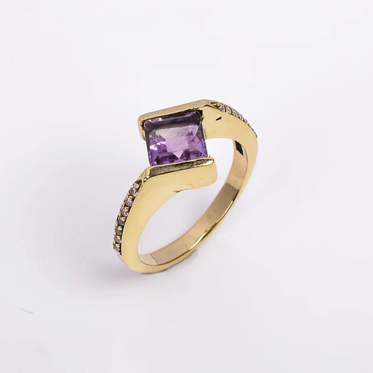 Exquisite Amethyst And Cubic Zirconia Engagement Ring