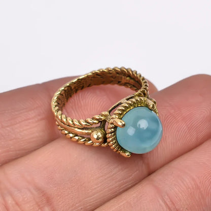 Aqua Chalcedony Gemstone Handmade Minimalist Statement Ring