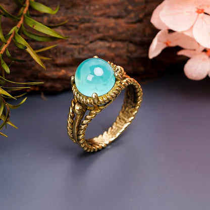 Aqua Chalcedony Gemstone Handmade Minimalist Statement Ring