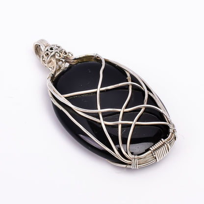 Black Onyx 925 Sterling Silver Wire Wrapped Pendant
