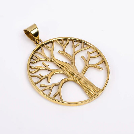 Tree Of Life Gold Polished Round Pendant