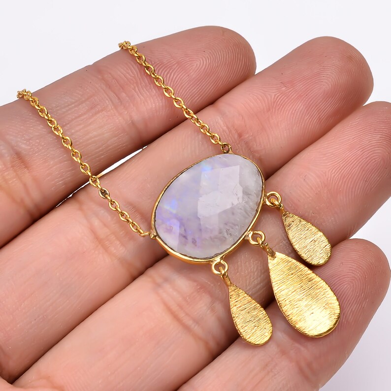 Rainbow Moonstone 925 Sterling Silver Necklace