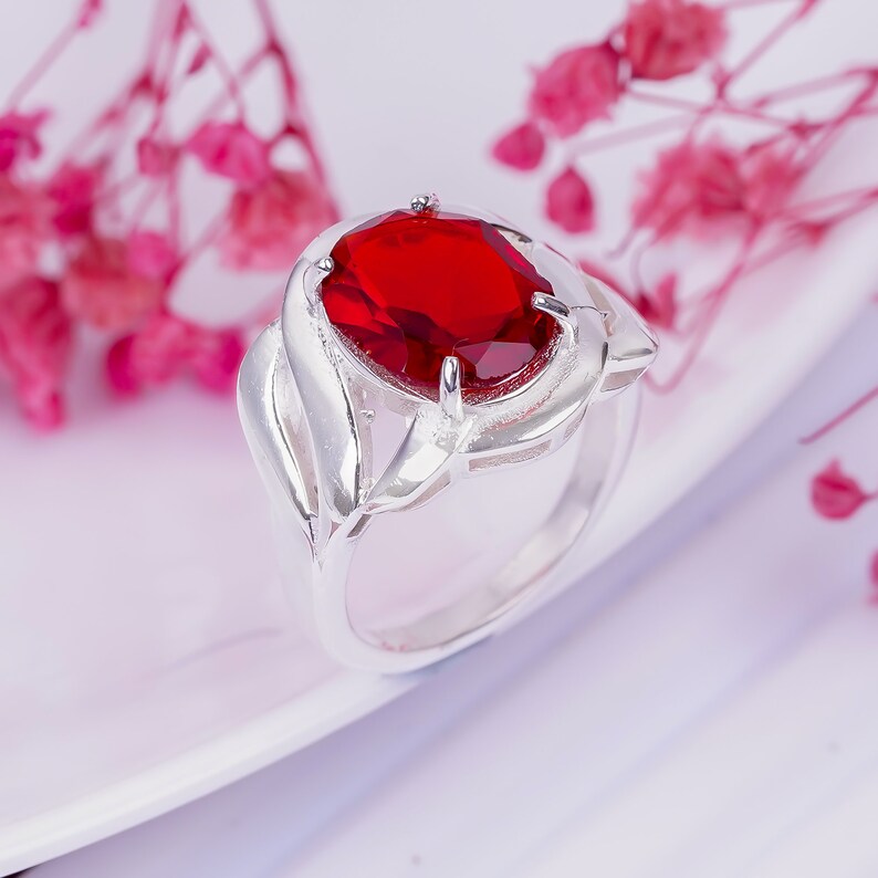 Garnet Gemstone Engagement Statement Handcrafted Ring