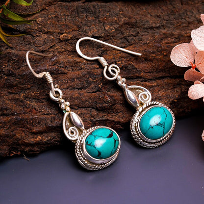 Turquoise Gemstone Handcrafted Drop Minimalist Earrings