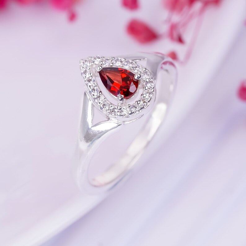Elegant Garnet Gemstone Engagement Handcrafted Ring