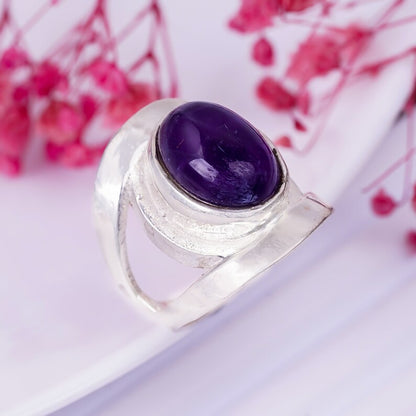 Amethyst Gemstone  Statement Handcrafted Minimalist Ring