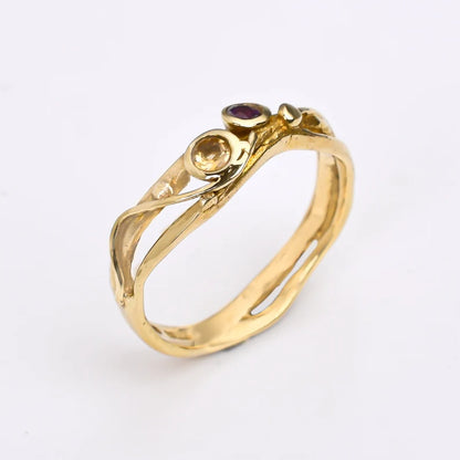 Citrine And  Amethyst Gemstone Handcrafted Statement Ring