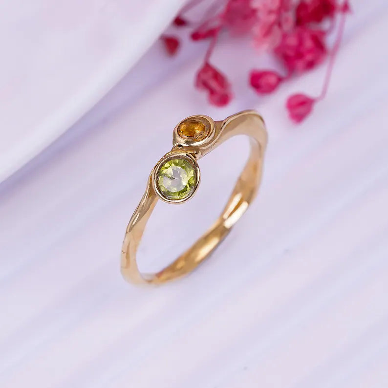 Peridot & Citrine Gemstone Elegant Statement Handcrafted Ring