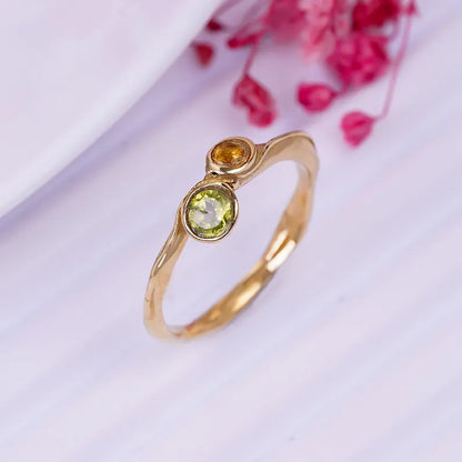 Peridot & Citrine Gemstone Elegant Statement Handcrafted Ring