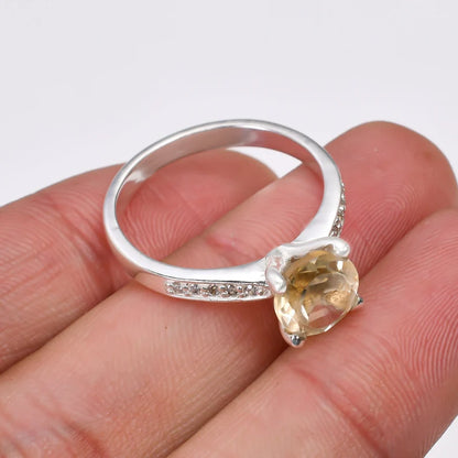 Citrine And Cubic Zirconia Handcrafted Statement Gemstone Ring