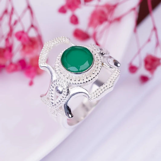 Natural Green Onyx Gemstone Handcrafted Statement Ring