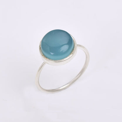 Aqua Chalcedony Handcrafted Birthstone Statement Ring