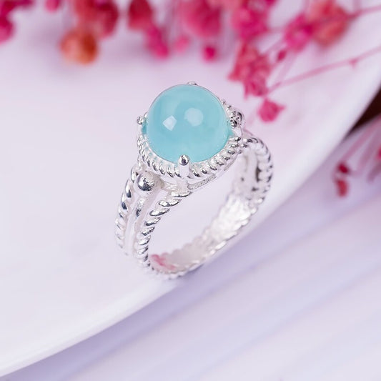 Aqua Chalcedony Gemstone Birthstone Statement Boho Ring