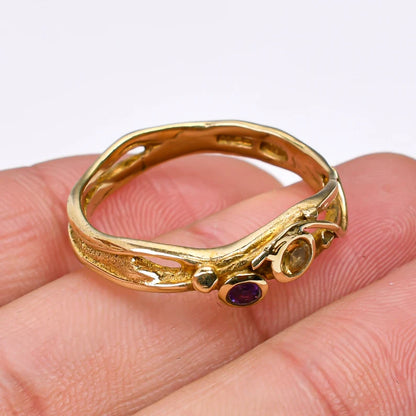 Citrine And  Amethyst Gemstone Handcrafted Statement Ring