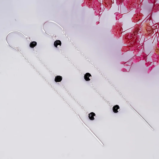 Threader Black Onyx Long Chain Gemstone Earrings