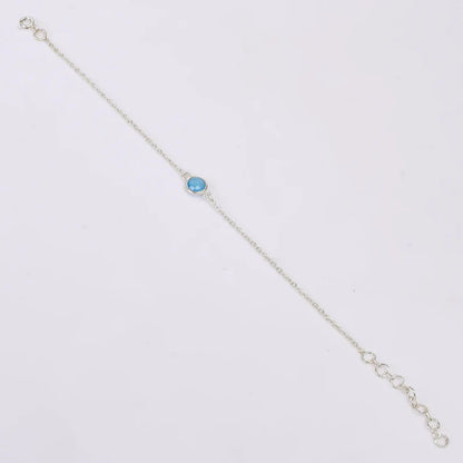 Natural Aquamarine 925 Sterling Silver Chain Bracelet