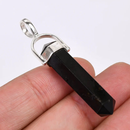 925 Sterling Silver Black Onyx Gemstone Pencil Point Pendant
