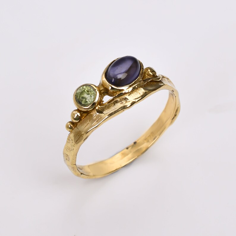 Cubic Zirconia And Lolite Gemstone Statement Handcrafted Ring
