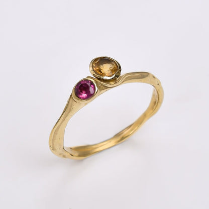Citrine And Amethyst Gemstone Handcrafted Statement Ring