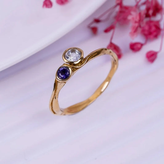 Cubic Zirconia And Amethyst Handcrafted Statement Gemstone Ring