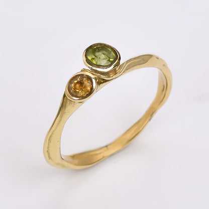 Peridot & Citrine Gemstone Elegant Statement Handcrafted Ring