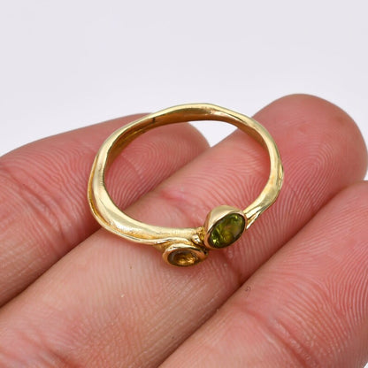 Peridot & Citrine Gemstone Elegant Statement Handcrafted Ring