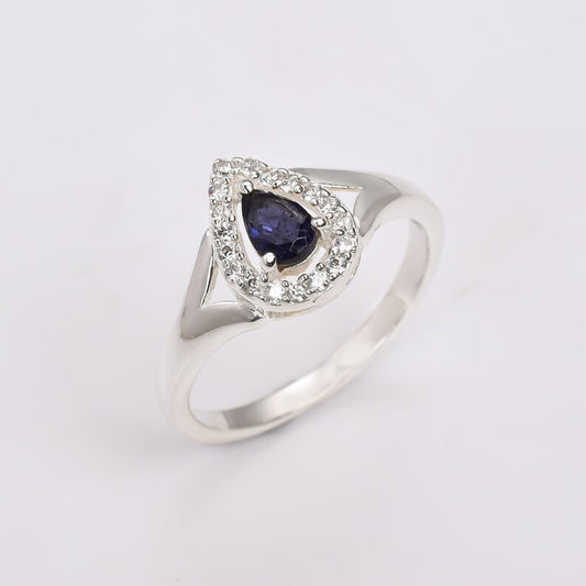 Cubic Zirconia And Iolite Handcrafted Engagement Ring