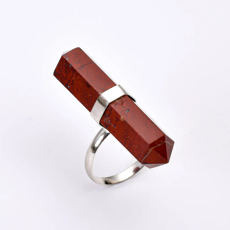 Red Jasper Gemstone Pencil Point Statement Ring