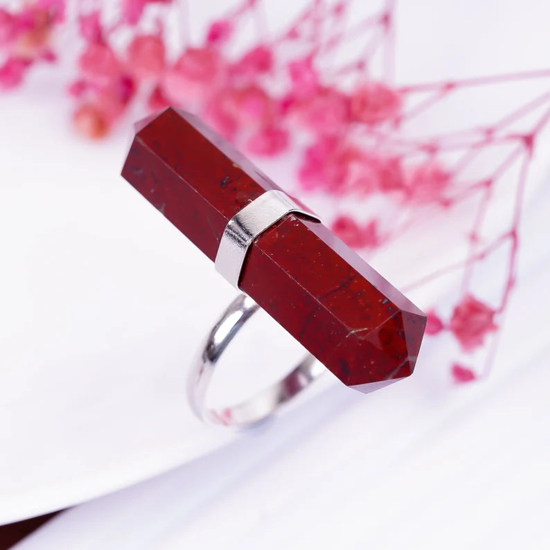 Red Jasper Gemstone Pencil Point Statement Ring