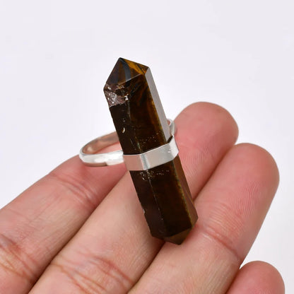 Tiger's Eye Gemstone Pencil Point Statement Ring