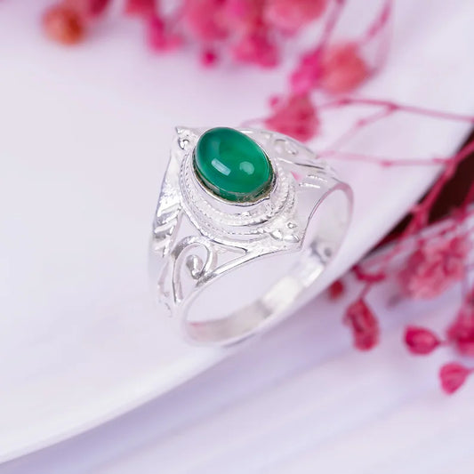 Green Onyx Statement Minimalist Gemstone Ring