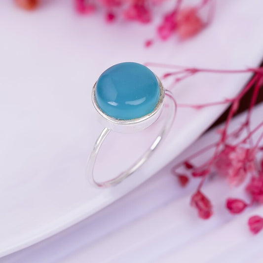 Aqua Chalcedony Handcrafted Birthstone Statement Ring