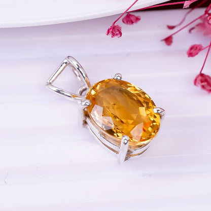 925 Sterling Silver Citrine Gemstone Handmade Pendant