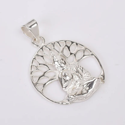 Tree Of Life Buddha 925 Sterling Silver Round Pendant