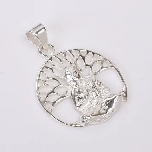 Tree Of Life Buddha 925 Sterling Silver Round Pendant