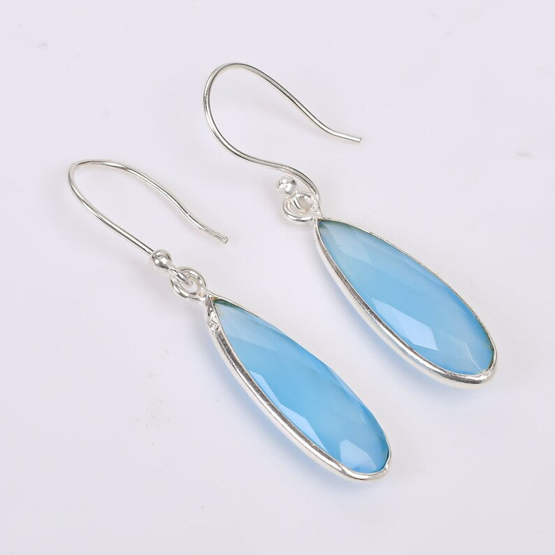 Chalcedony Gemstone Handcrafted Dangle Earrings