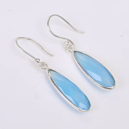 Chalcedony Gemstone Handcrafted Dangle Earrings