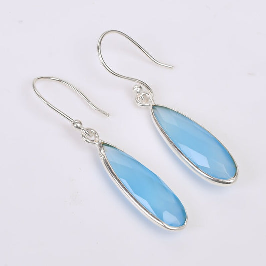 Chalcedony Gemstone Handcrafted Dangle Earrings